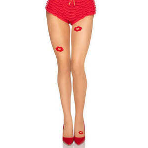 Leg Avenue - Bisou Sheer Kiss Tights  - Nude/Red
